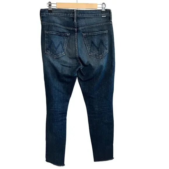 Mother The Stunner Fray Raw Hem Skinny Jeans Roasting Nuts Blue Size 28 - Picture 3 of 9